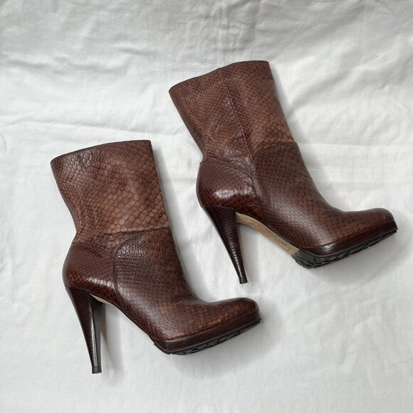 Cole Haan Nike Air Womens Brown Scale Print Leather High Heel Ankle Boots 7 - Picture 11 of 11
